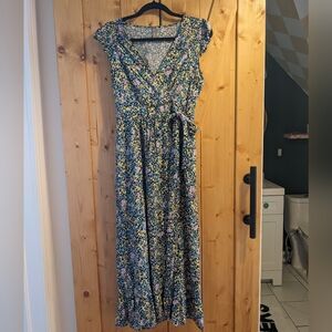 Only Floral Wrap Maxi Dress - Blue with Yellow & Pink Accents